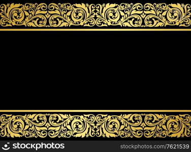 Floral border with gilded elements in retro style for embellishment design