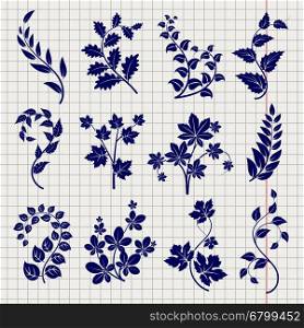 Floral branches collection on notebook page. Floral branches collection on notebook page background. Vector illustration