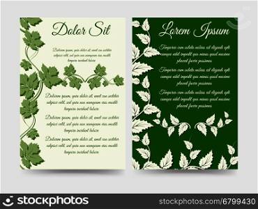 Floral brochure template wich branches. Floral brochure flyers template design with green branches. Vector illustration