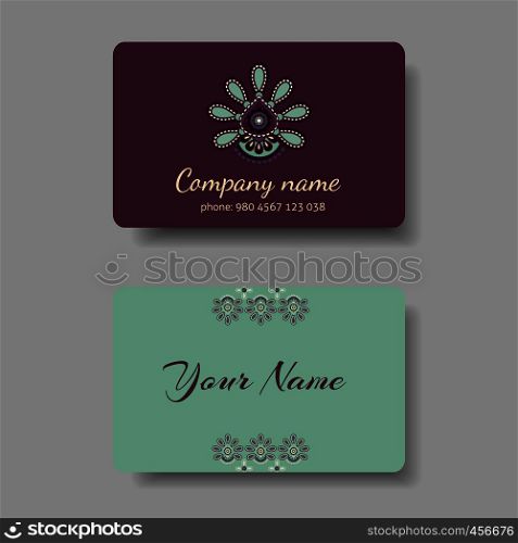 Floral business card collection blue and violet. Vector illustration. Floral business card collection