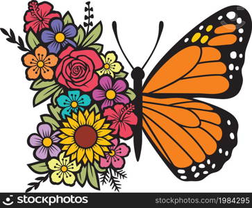 Floral butterfly color vector illustration