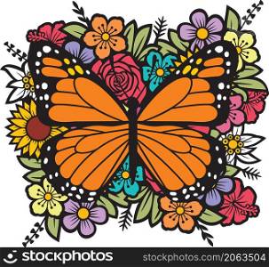 Floral butterfly color vector illustration
