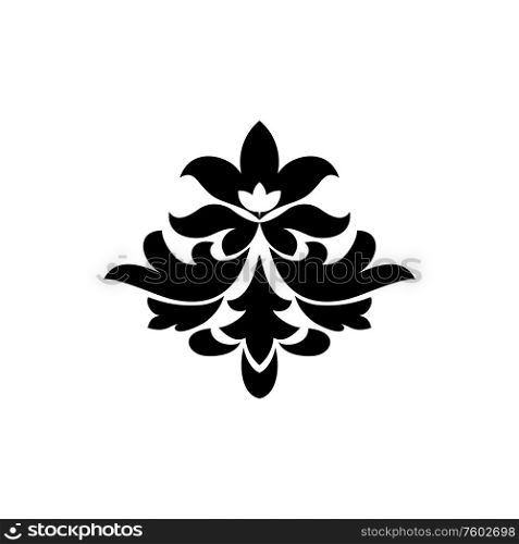 Floral calligraphic ornament isolated outline heraldic flower. Vector flourishes emblem heraldry sign. Ornament of floral elements isolated tattoo