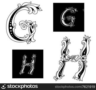 Floral capital letters G and H isolated on background
