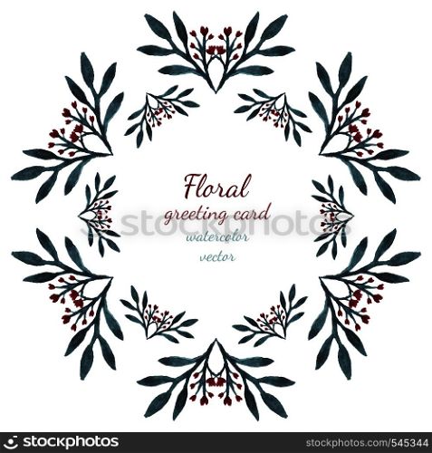 Floral collection with leaves and flowers hearts, drawing vector frame watercolor. Design for invitation, wedding or greeting cards.. Floral collection with leaves and flowers hearts, drawing vector frame watercolor. Design for invitation, wedding or greeting cards