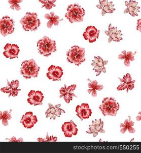 Floral composition hand drawn tropical flowers seamless vector pattern white background