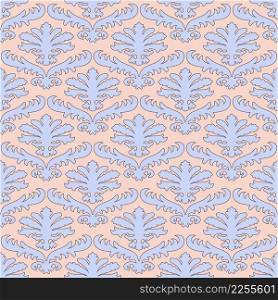 Floral Damask seamless pattern. Vintage baroque background, repeating outline pink flowers foliage. Victorian fashion decor. Antique ornament wallpaper, fabric, wrapping paper. Vector illustration