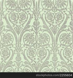 Floral Damask seamless pattern. Vintage filigree background, repeating outline grey flowers foliage. Victorian fashion decor. Antique ornament wallpaper, fabric, wrapping paper. Vector illustration