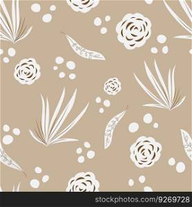 Floral decoration and adornment, blooming flora and twigs, branches and leafage. Vintage and retro roses in blossom, wrapping paper. Seamless pattern, background or print. Vector in flat style. Flowers and branches, botany adornment vector