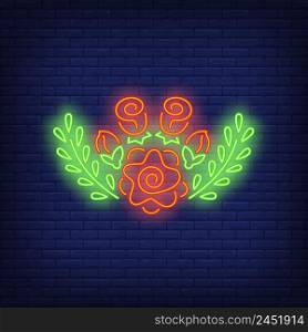Floral decoration neon sign. Flower logo design. Night bright neon sign, colorful billboard, light banner. Vector illustration in neon style.
