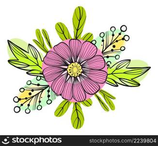 Floral decoration. Summer meadow wild flowers bouquet isolated on white background. Floral decoration. Summer meadow wild flowers bouquet