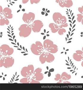 Floral decorative leafage and foliage, blooming and blossom of spring. Summer flourishing and tender ornaments. Seamless pattern, background or print, wrapping or wallpaper, vector in flat style. Blooming flower with leaves, floral pattern print