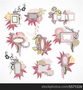 Floral decorative pastel colors doodle frames set isolated vector illustration