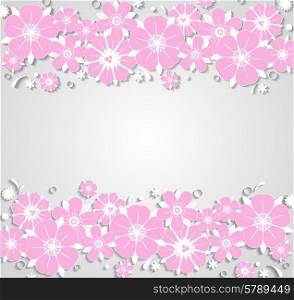 Floral decorative vector background with pink flowers