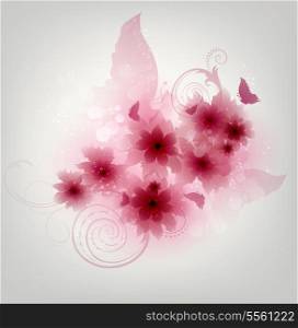 Floral Design Background With Flowers And Butterflies