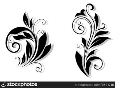 Floral design elements and shapes on white background