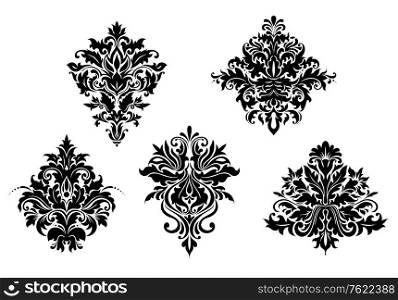 Floral design elements in retro damask style isolated on white background