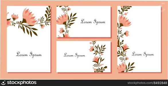 Floral design for wedding invitation card template, flowers in folk style. Template design with detailed, vector, decorative stylized spring flowers.. Floral design for wedding invitation card template, flowers in folk style. Template design with detailed, vector, decorative stylized spring flowers