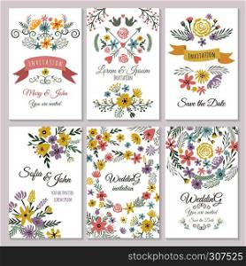 Floral design of wedding invitation cards. Vector illustration. Set of floral card for wedding greeting. Floral design of wedding invitation cards. Vector illustrations