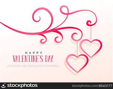 floral design with two hanging hearts, valentine’s day background