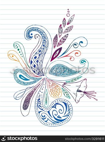 Floral doodle on lined paper.