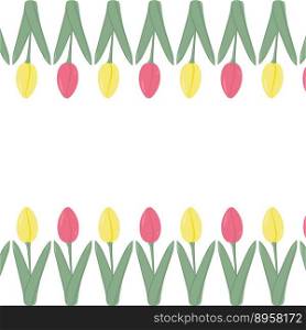 Floral double sided rectangular frame made of colorful blooming tulips in trendy pale hues. Copyspase. Isolate. 8 March. Woman day. Nice for wrapping, tag or poster, label, greeting, invitation. EPS