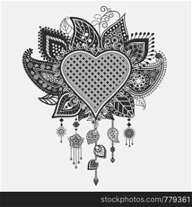 Floral dream catcher. Valentine day heart with ethnic ornament. Floral heart - dream catcher