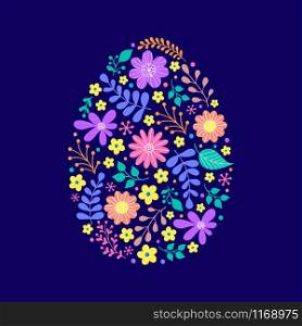 Floral easter egg on dark blue background. Easter card.