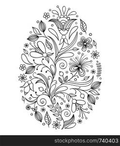 Floral easter egg on white background.Coloring page for children and adult. Vector illustration.. easter egg on white background