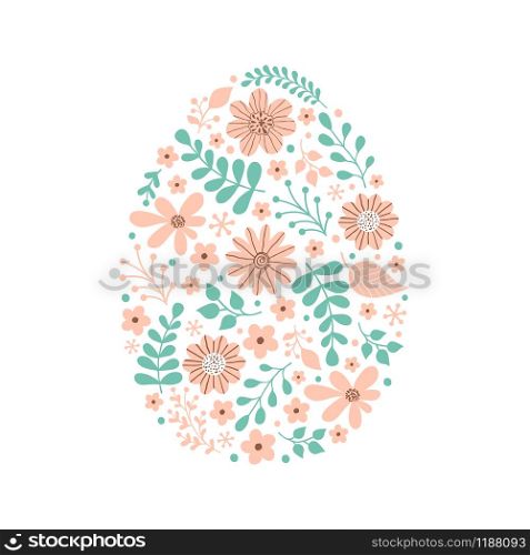Floral easter egg on white background. Easter card.
