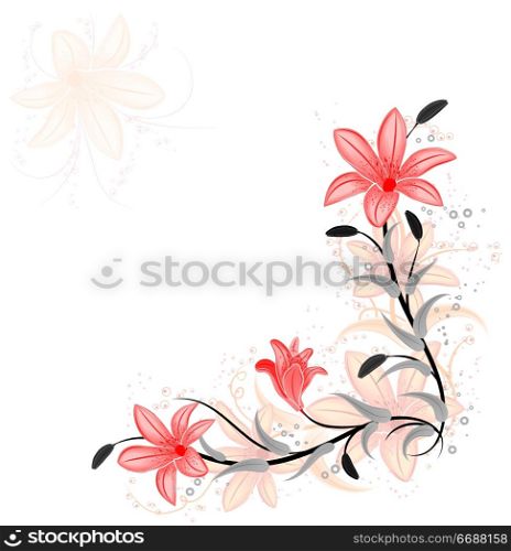 Floral element for design with lily, vector