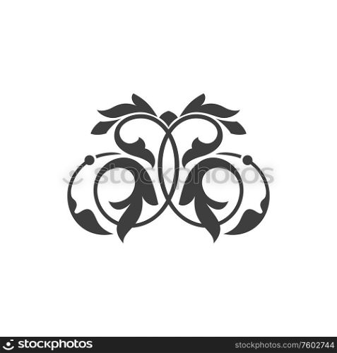 Floral element isolated plant. Vector monochrome berries and leaves, floristic tattoo design. Outline floral element isolated tattoo design