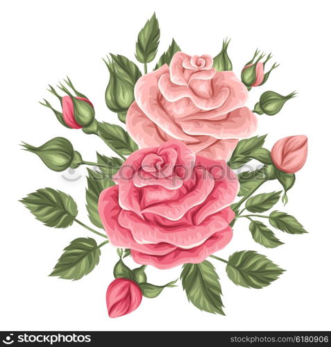 Floral element with vintage roses. Decorative retro flowers. Object for decoration wedding invitations, romantic cards.