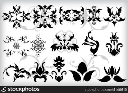 floral elements for design with lots of leaves