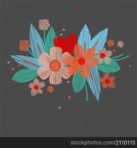 Floral embroidery ?n a grey background. Vector illustration.. Floral embroidery ?n a grey background.