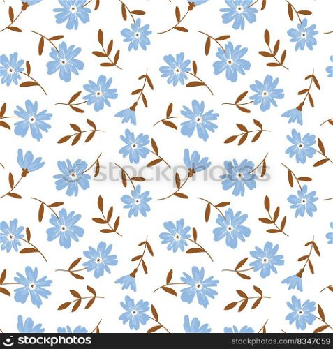 Floral endless pattern with simple wildflowers on a white background. Vector floral endless print for fabric or bedding designs.. Floral endless pattern with simple wildflowers on a white background.