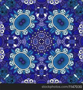 Floral ethnic decorative doolde background in blue colors. Vector illustration. Floral blue decorative doolde background