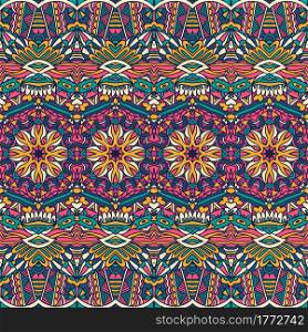 Floral ethnic tribal festive pattern for fabric. Abstract geometric colorful seamless mandala flower ornamental.. Abstract festive colorful floral vector ethnic tribal pattern