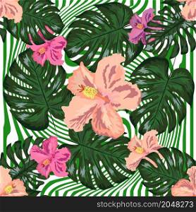 Floral exotic tropical seamless pattern tropic hawaiian wallpaper. Botanical print. Modern floral background. Floral exotic tropical seamless pattern tropic hawaiian wallpaper. Botanical print. Modern floral background.
