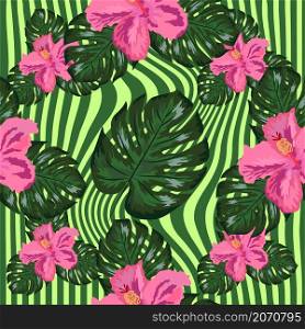 Floral exotic tropical seamless pattern tropic hawaiian wallpaper. Botanical print. Modern floral background.. Floral exotic tropical seamless pattern tropic hawaiian wallpaper. Botanical print. Modern floral background