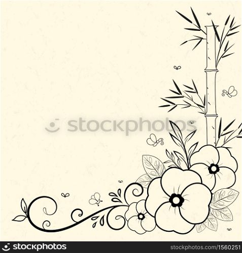 Floral Flower and bamboo, Butterfly, Bug drawing ,Floral Frame border natural concept