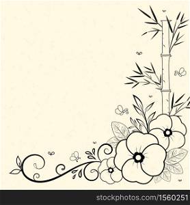 Floral Flower and bamboo, Butterfly, Bug drawing ,Floral Frame border natural concept