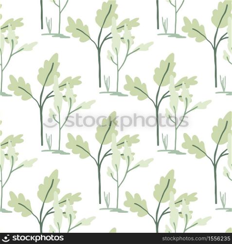 Floral forest isolated silhouettes seamless pattern. White background with green and blue flowers silhouettes. Perfect for wallpaper, wrapping paper, textile print, fabric. Vector illustration.. Floral forest isolated silhouettes seamless pattern. White background with green and blue flowers silhouettes.