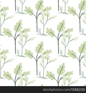 Floral forest isolated silhouettes seamless pattern. White background with green and blue flowers silhouettes. Perfect for wallpaper, wrapping paper, textile print, fabric. Vector illustration.. Floral forest isolated silhouettes seamless pattern. White background with green and blue flowers silhouettes.