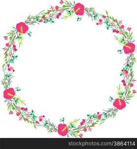 Floral Frame. Cute retro flowers arranged un a shape of the wreath
