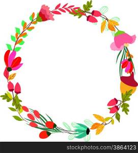 Floral Frame. Cute retro flowers arranged un a shape of the wreath