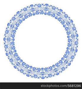 Floral frame in Gzhel style isolated on white background. Vector illustration.