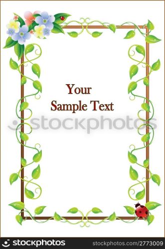 floral frame with ladybirds.Vector illustration