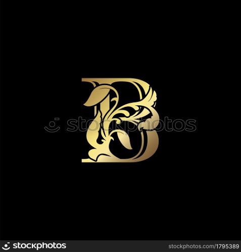 Floral Gold B Luxury Letter Logo Design, Elegance Alphabet Vector Nature Leaf Style.