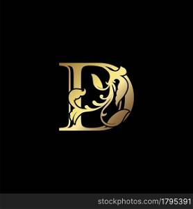 Floral Gold D Luxury Letter Logo Design, Elegance Alphabet Vector Nature Leaf Style.